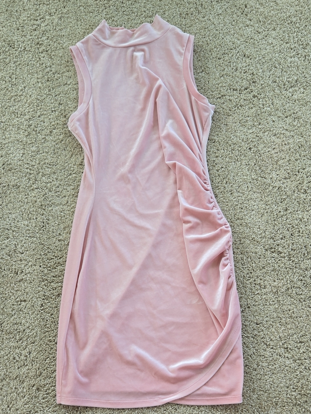 love, Fire Blush Pink Ruched Mock Neck Midi Dress